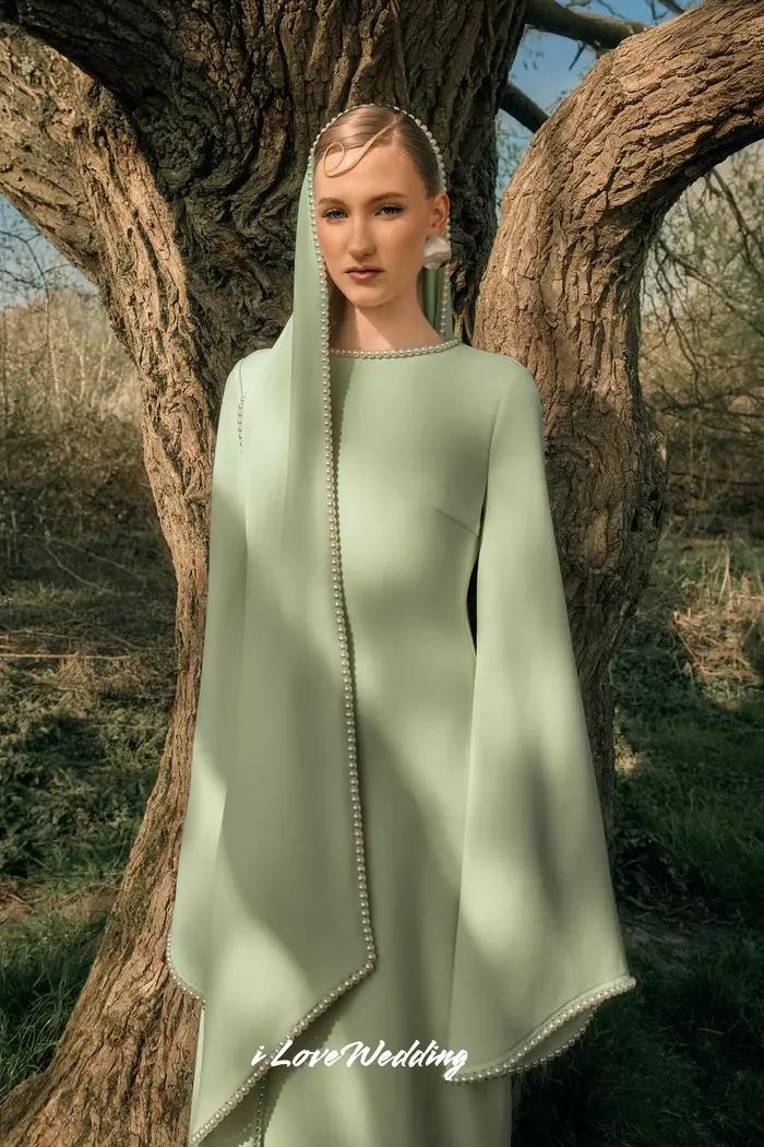 Robe de soirée en Satin vert sauge