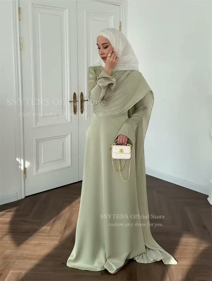 SSYTENS personnalisé vert sauge robes d'invité de mariage pour les femmes dubaï manches longues modeste robe de soirée