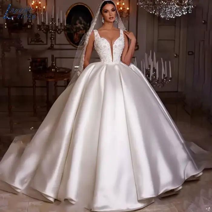 DISPOSITION NICEB-Robe de Mariée de Luxe en Fibre de Satin