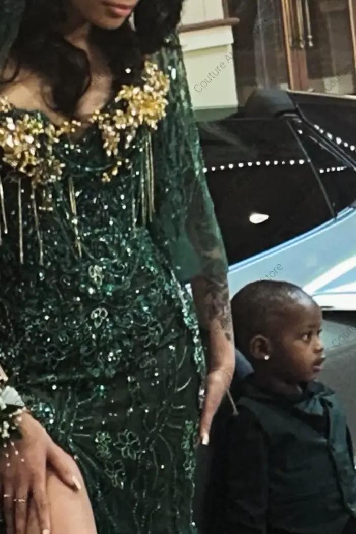 Robe de bal vert émeraude pour femme noire 2026 avec couvre-tête
