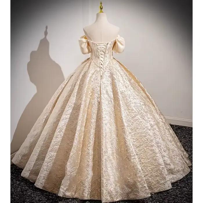 Robe de bal de fiançailles française champagne sans manche pour femmes, silhouette une épaule, pour cérémonies de mariage et occasions spéciales