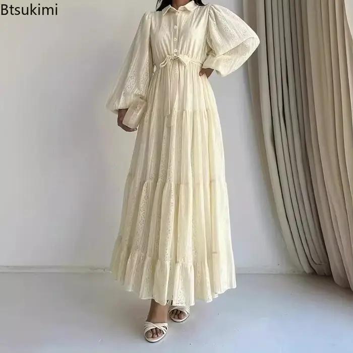 Nouvelle Robe Longue Arabe Tendance pour Femme 2026 – Robes de Soirée Printemps-Automne avec Ceintures – Kaftan