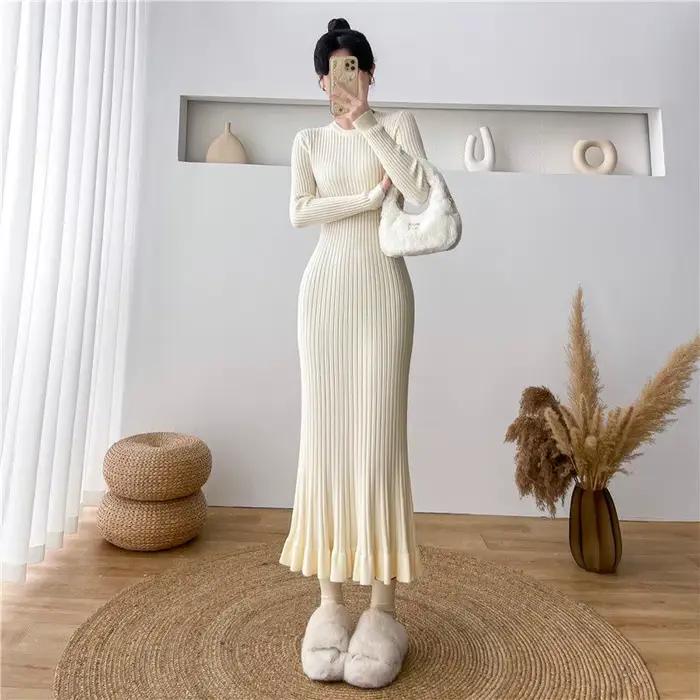 Robe en crochet abricot rétro confortable pour femmes occasions spéciales automne hiver élégante style bureau
