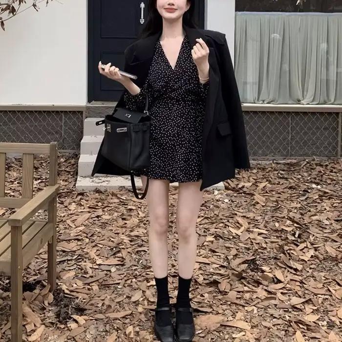 Robe à pois automne nouveau français rétro doux bord de mer vacances Style pause thé élégante jupe courte