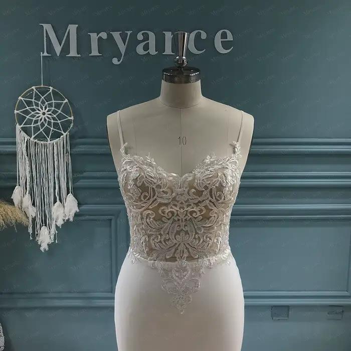 Mryarce luxe dentelle crêpe robe de mariée Sexy bretelles Spaghetti longue Train robes