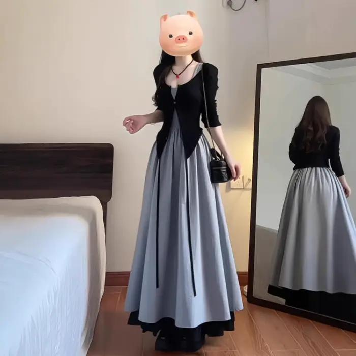 Ensemble Robe Midi Ceinturée Style Français pour Femme Printemps Automne 2026 – Élégant