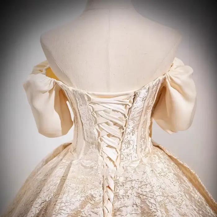 Robe de bal de fiançailles française champagne sans manche pour femmes, silhouette une épaule, pour cérémonies de mariage et occasions spéciales