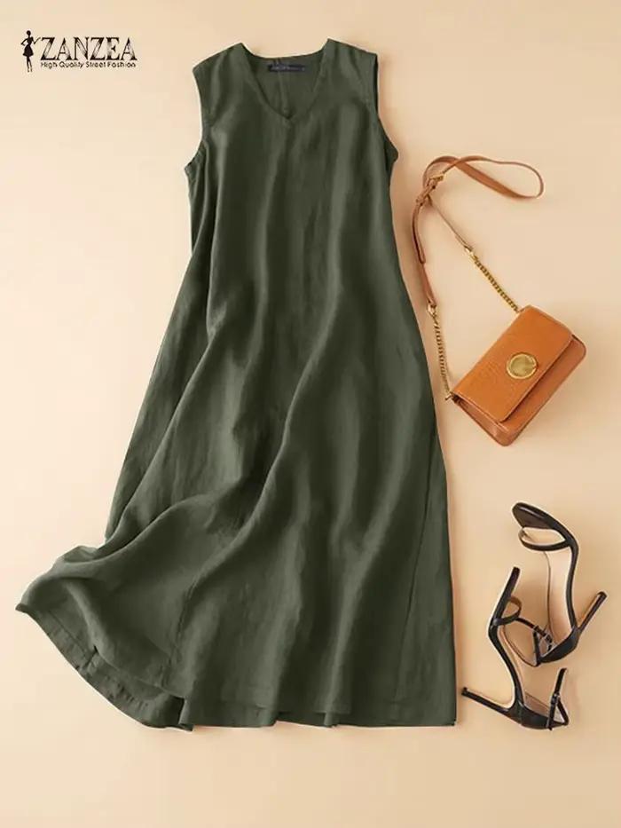 Robe longue vintage à col en V pour femmes