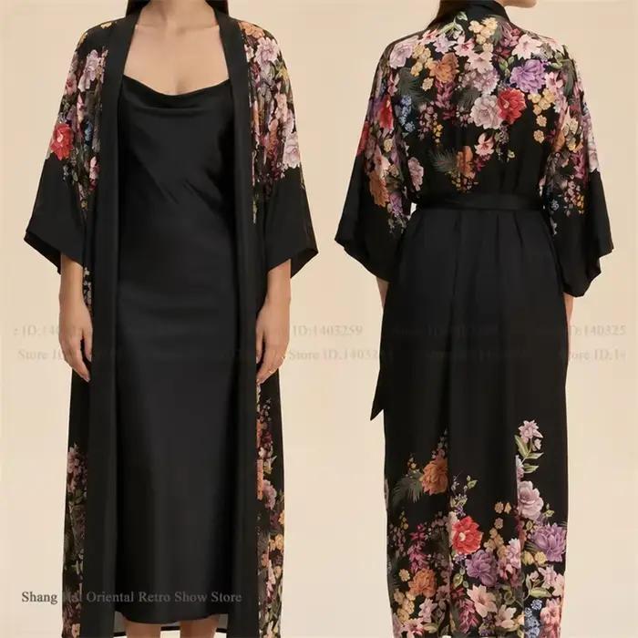 Ensemble 2 pièces de vêtements d'intérieur pour femme : Robe longue élégante à imprimé floral