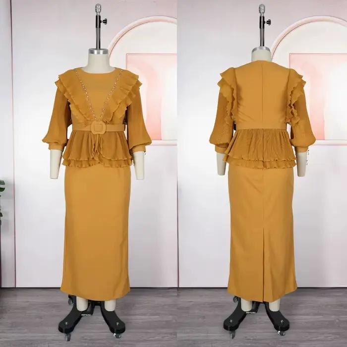 Robe de soirée élégante en polyester avec diamants pour femmes, style africain, mi-mollet, pour mariage, anniversaire et autres occasions spéciales