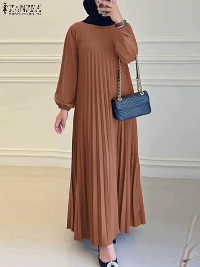 Robe d'été plissée à manches longues pour femmes