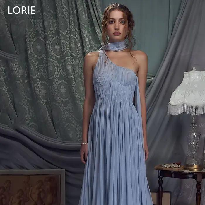 LORIE – robe de soirée trapèze bleue