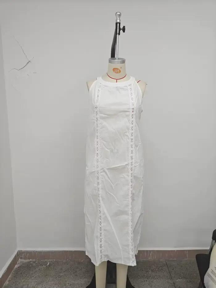 Collection Printemps 2026 Vêtements Femme : Robe de Vacances à Col Noué avec Accents en Dentelle Couleur Unie