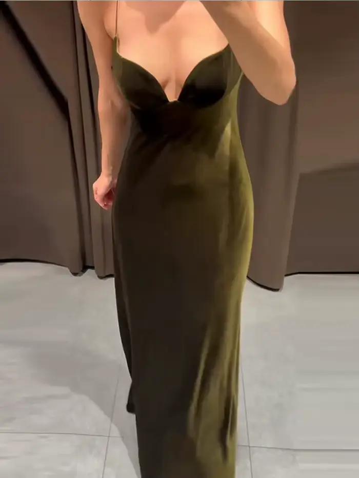 Robes de soirée pour femmes velours profond V Slip longue robe Sexy femme sans manches dos nu bal Cocktail Partywear nouvelles dames Vestido