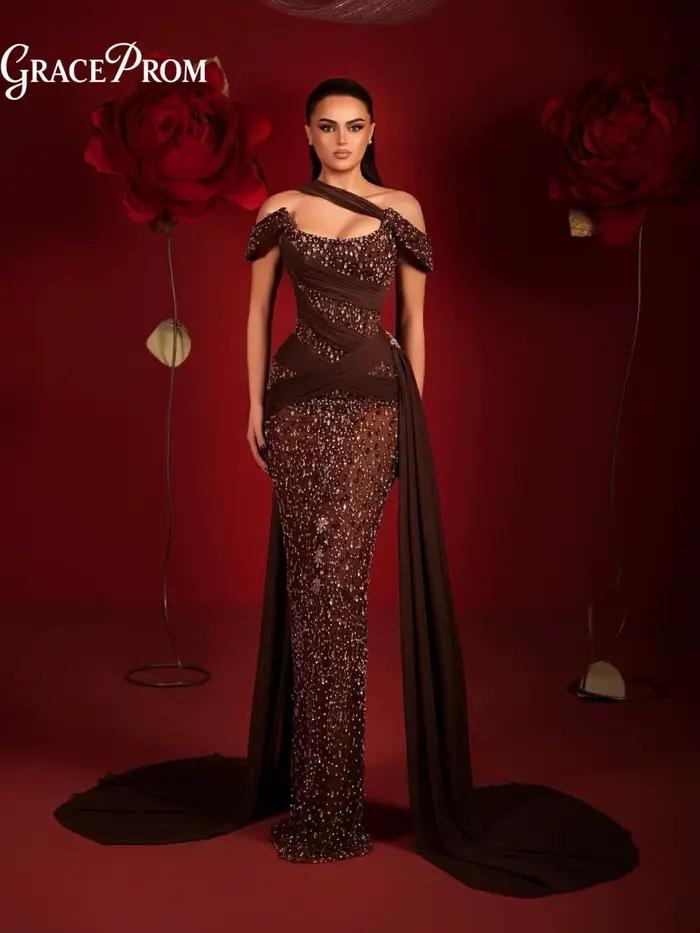 Robe longue élégante marron