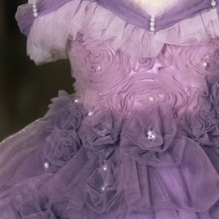 Jill Wish J140 élégant lilas dubaï fille robe perles à plusieurs niveaux princesse arabe enfants mariage fête
