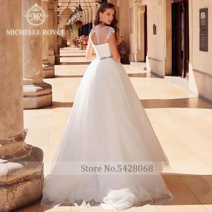 Michelle Royce a-ling robes De mariée réel PhotoScoop sans manches perles à lacets palais rêve Court Train