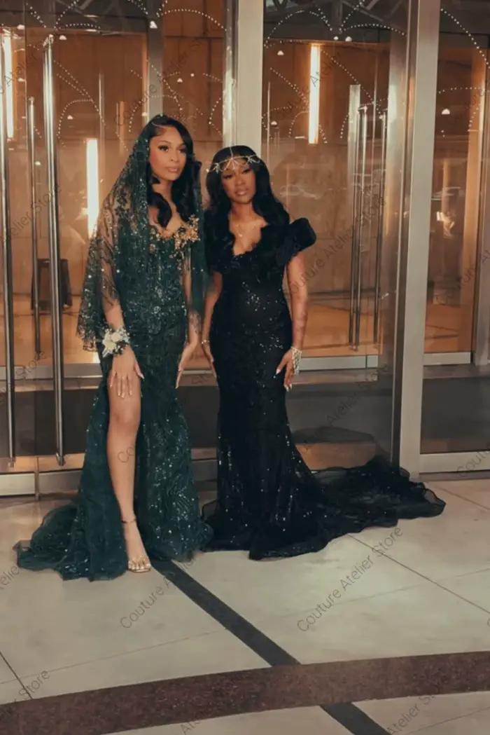 Robe de bal vert émeraude pour femme noire 2026 avec couvre-tête