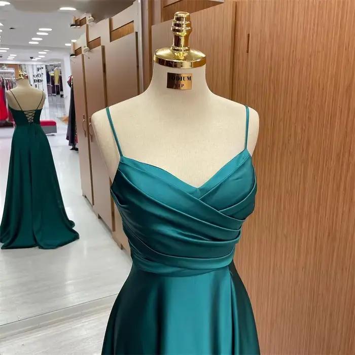 Drak vert robe formelle col en V plissé