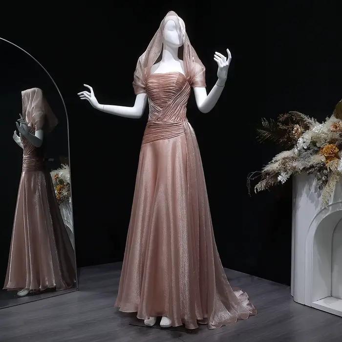 Sharon Said dubaï élégant Champagne sirène robe de soirée avec plissé 2026 pour femme mariage arabe