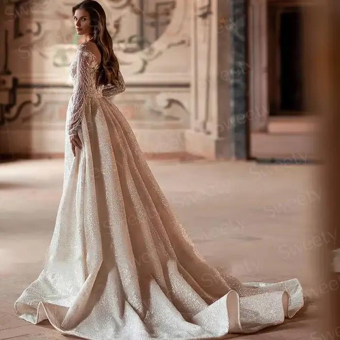 Robe de Mariée de Luxe en Dentelle avec Traîne Amovible