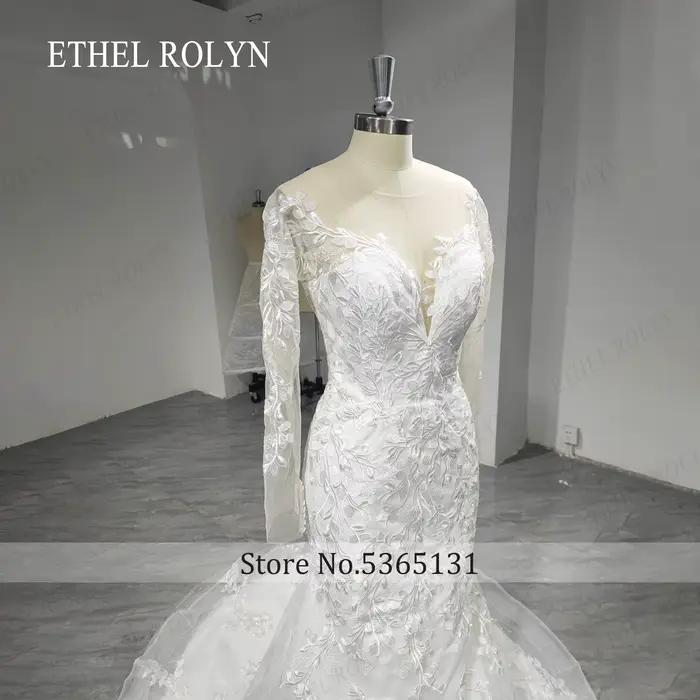 ETHEL ROLYN robes De mariée sirène pour femme photos réelles à manches longues Illusion Appliques robe