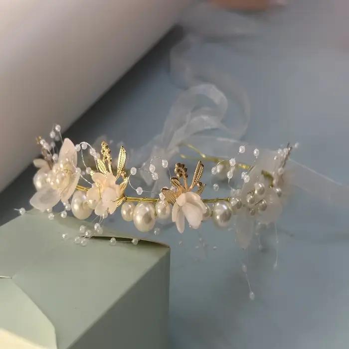Accessoire de mariage mariée couronne cheveux cristal bijoux diadème avec perles fleurs