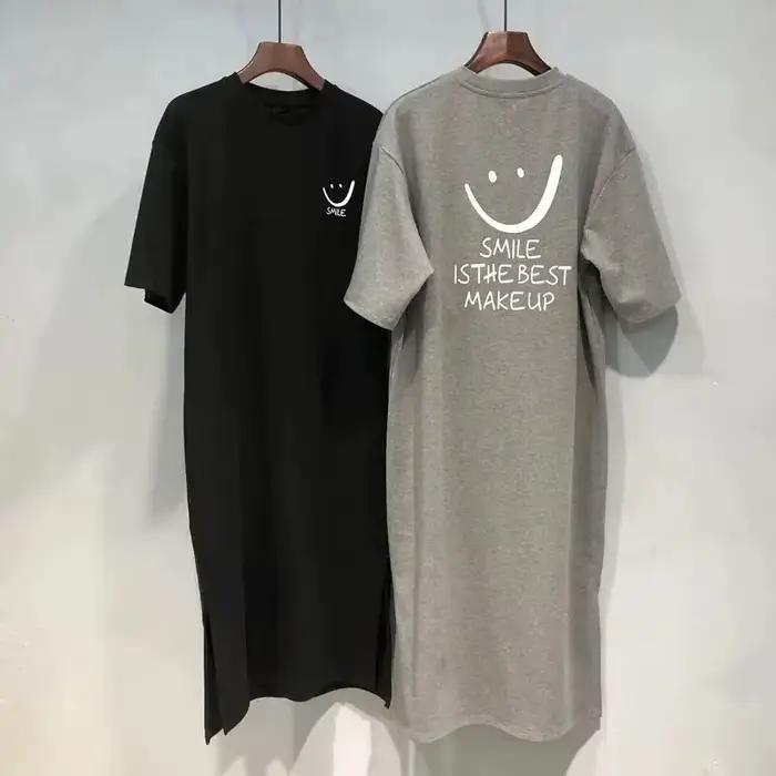 Robe t-shirt décontractée ample mi-longue polyester col rond lettres pour femmes occasions estivales