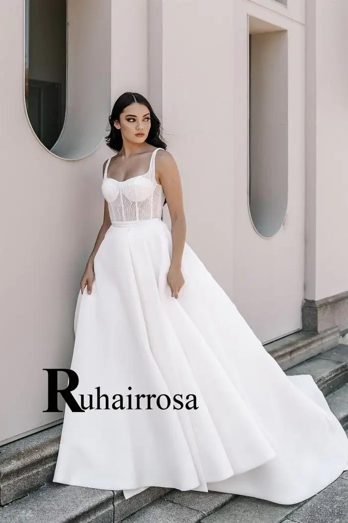 Ruhair robes De mariée modernes pour Mariages Appliques dos nu bretelles Spaghetti col carré robe De Casamento personnalisé