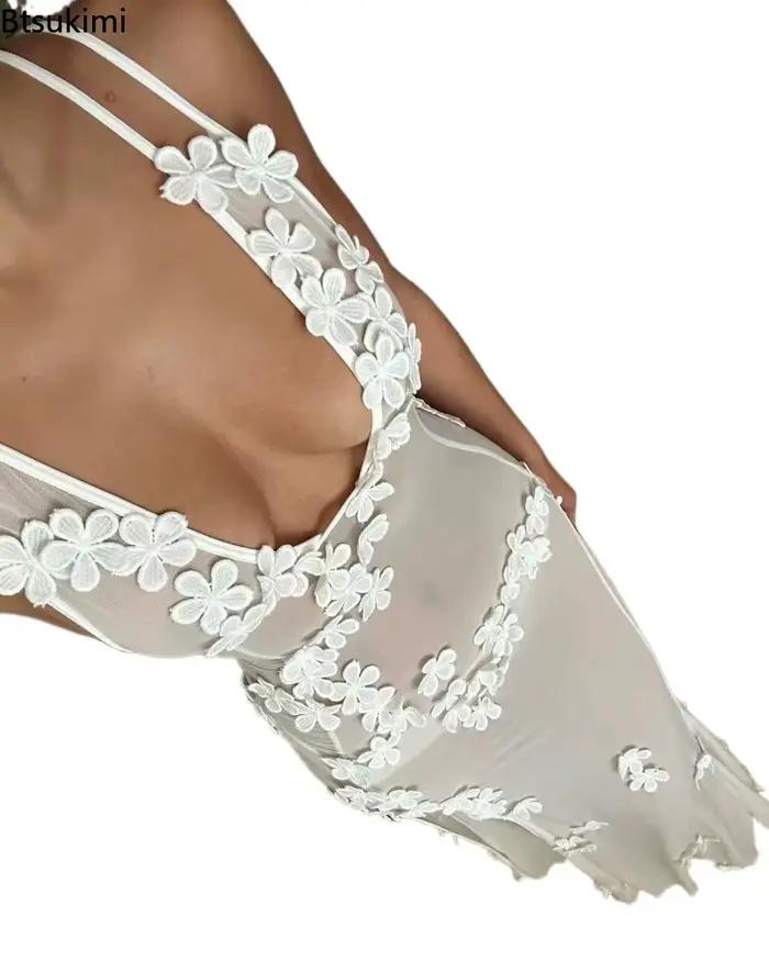 Robe de soirée sexy en maille transparente sans manches pour femme