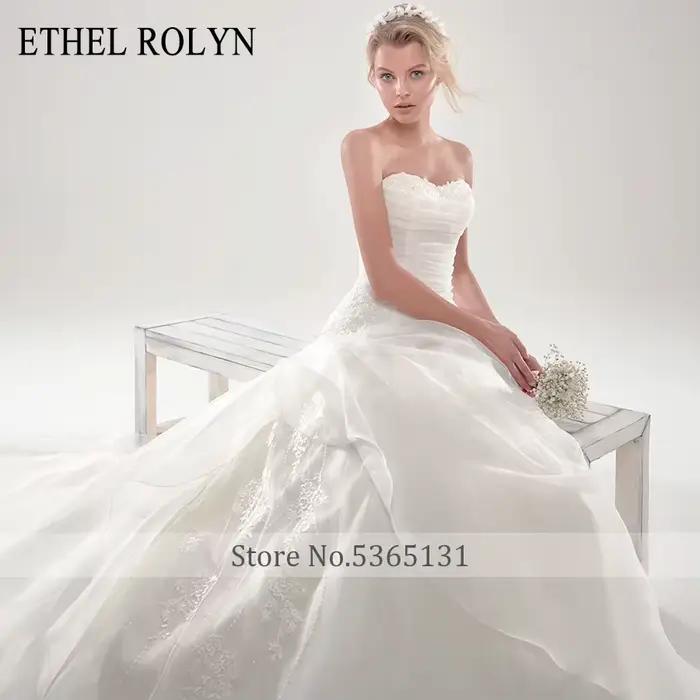 ETHEL ROLYN robe de mariée trapèze Sexy élégante sans bretelles perles Appliques à lacets sans manches