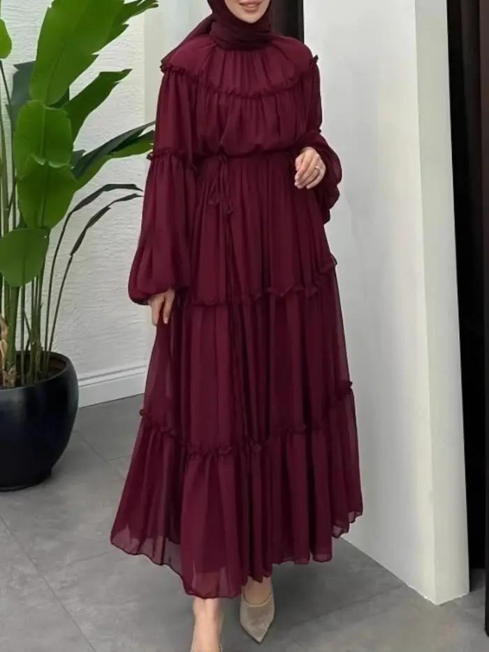 Robe élégante de dubaï pour femmes musulmanes Abaya Eid Ramadan Jalabiya robes de soirée solides