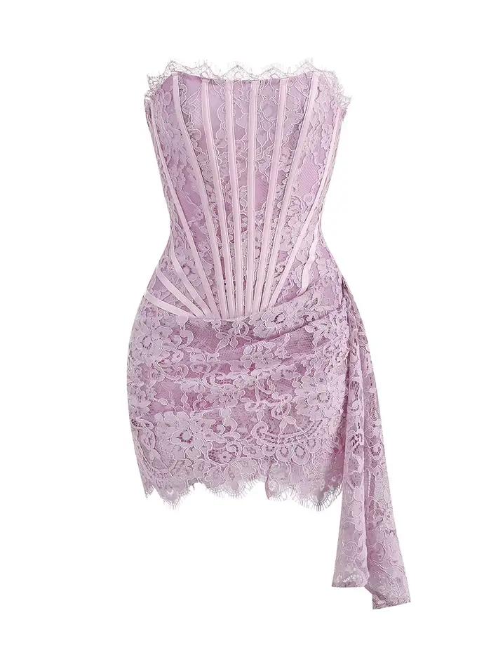 VC robe de noël pour femmes dentelle rouge Sexy bretelles sans manches mince dîner
