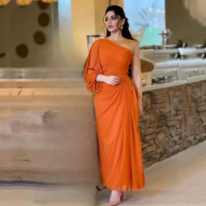 Robe de soirée perlée à manches longues pour femmes