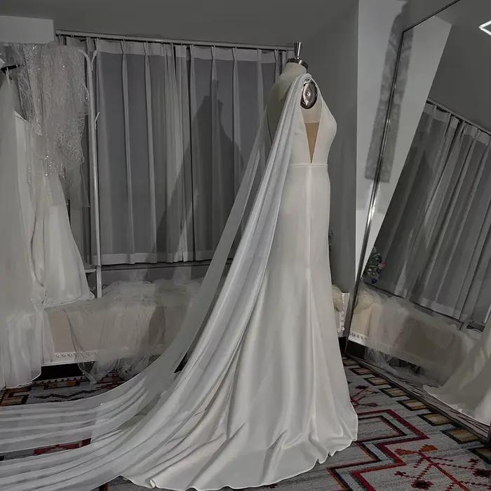 Mryarce Simple élégant Sexy plongeant crêpe robes de mariée avec des ailes en mousseline détachables