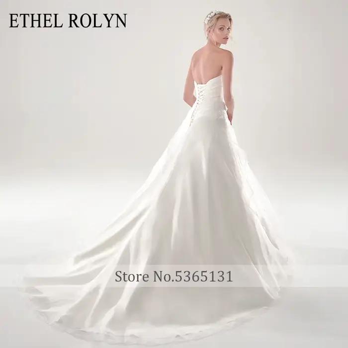 ETHEL ROLYN robe de mariée trapèze Sexy élégante sans bretelles perles Appliques à lacets sans manches