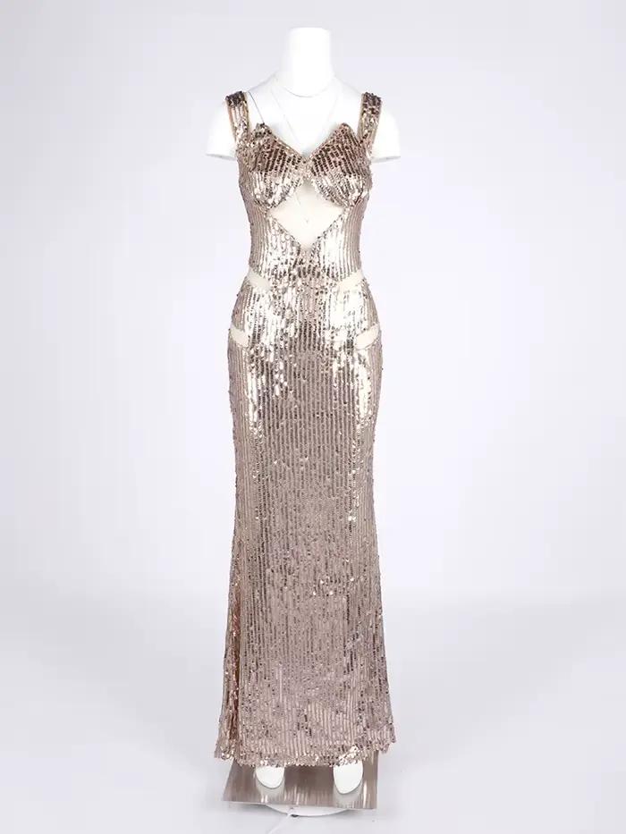 Robe longue élégante à paillettes pour femmes