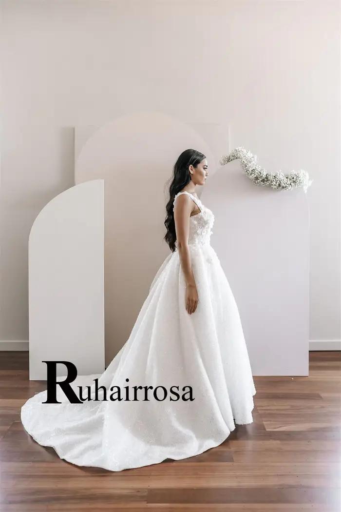 Ruhair robes De mariée De conte De fées pour Mariages a-ligne fermeture éclair Appliques bretelles Spaghetti Tulle robe De Casamento personnalisé