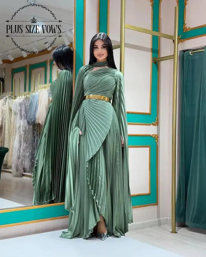 Grande taille Vows personnalisé col haut manches longues plissé à plusieurs niveaux drapé longueur de plancher robe de soirée de luxe 2025 robes de bal formelles