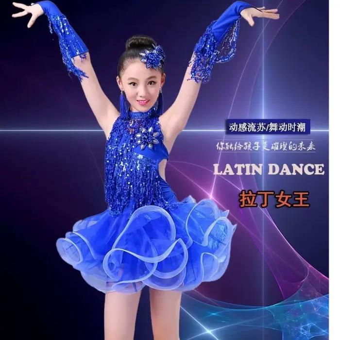 Robe de danse latine à franges et paillettes pour filles