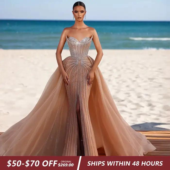 Robe de soirée de luxe Sharon Said Sparkle Champagne Dubaï avec surjupe