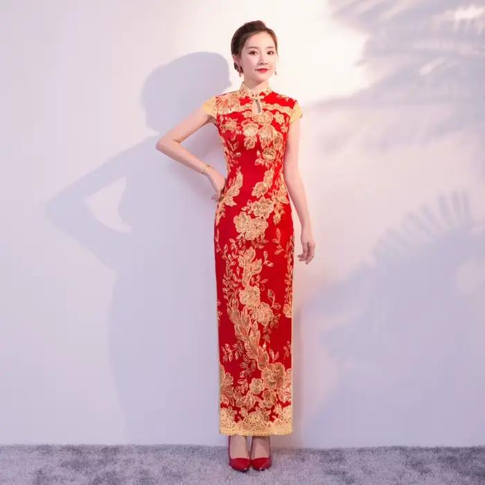 Robe longue rouge à paillettes pour femmes