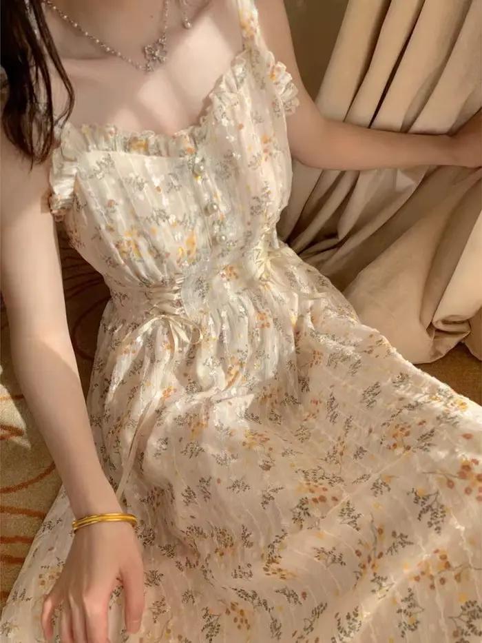 Robe Mi-Longue Élégante à Imprimé Floral pour Femme