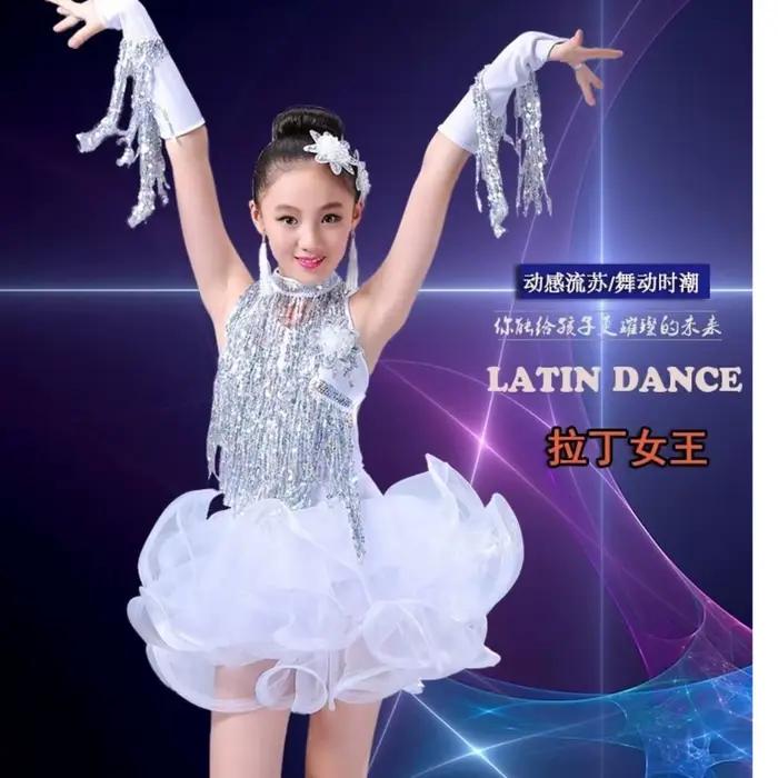 Robe de danse latine à franges et paillettes pour filles
