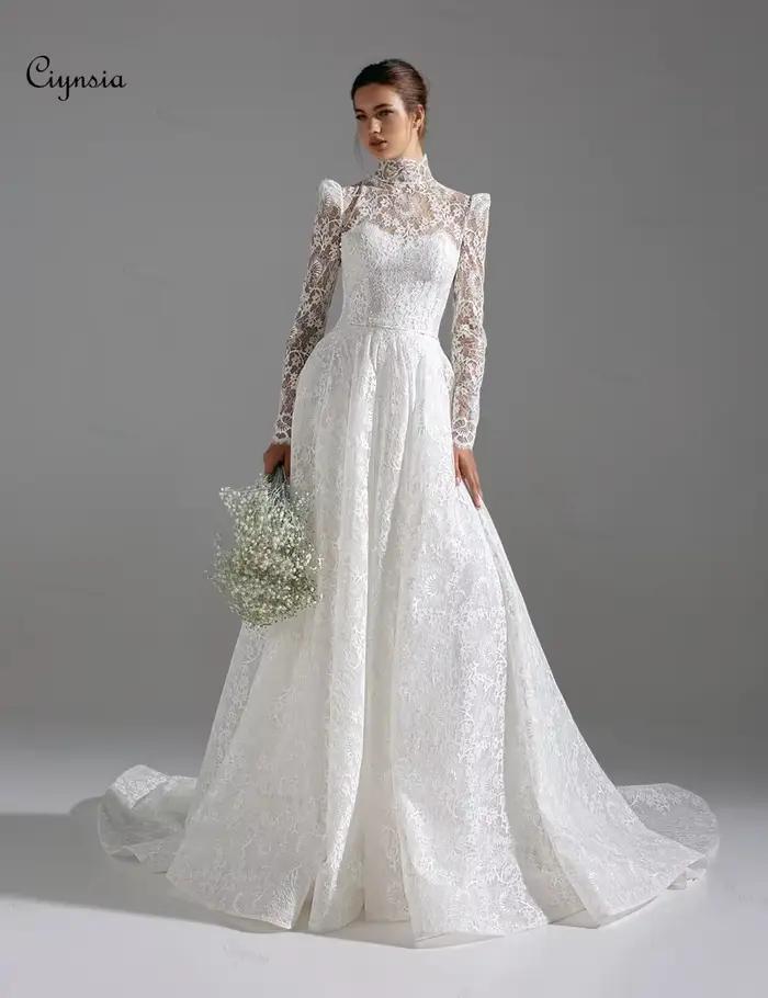 Robes de mariée personnalisées en dentelle ivoire Ciynsia