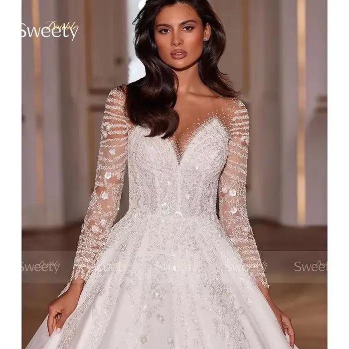 Robe De mariée luxueuse en dentelle brodée sur filet avec paillettes