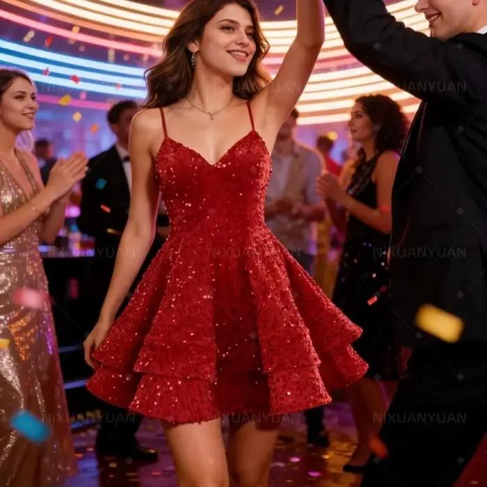 Robes de bal à sequins superposées pour adolescentes 2026