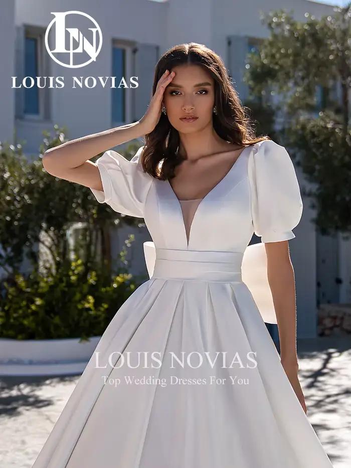 Modiis-Robe de mariée en satin sexy à manches bouffantes