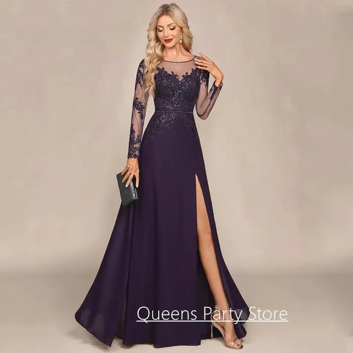 Robe de mère de la mariée personnalisée en polyester avec appliques de perles et paillettes, élégante pour soirées de mariage et événements spéciaux
