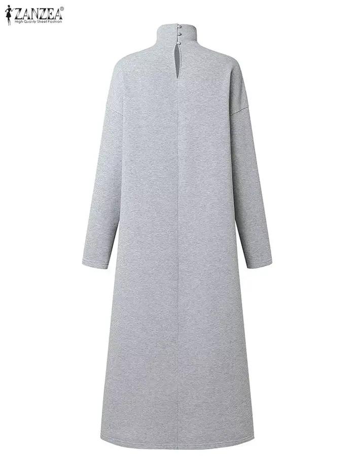 ZANZEA mode sweat robe femmes décontracté col roulé à manches longues solide a-ligne Robes mi-longues pour femme FW 2025